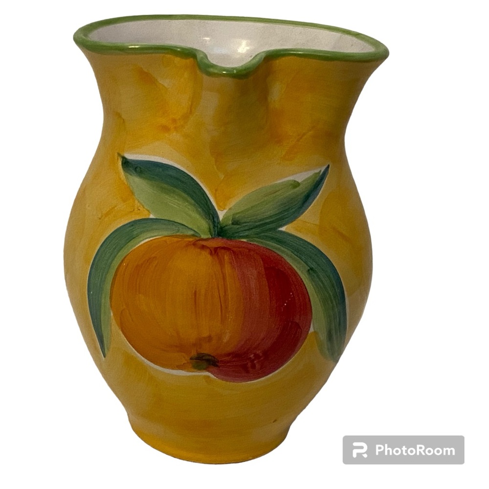 SOLIMENE VIETRI PITCHER YELLOW GREEN FRUIT HANDMADE HOME ITALY CERAMIC 42 oz